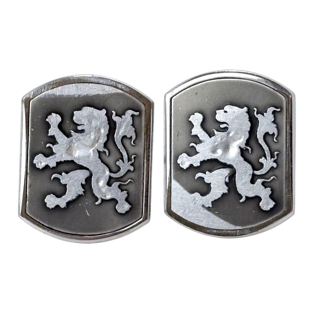 Vintage Silver Toned Mid Century Lion Shield Cufflinks